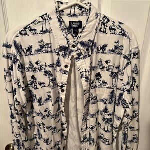 Lands' End White Shirt with Blue Nature Print